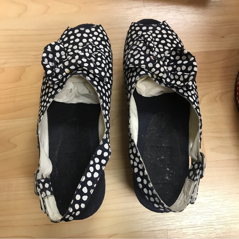 Vintage Charles Jourdan blue polka dot platform sandals